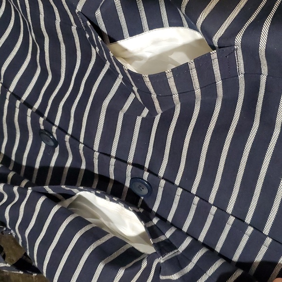Talbots Blue & White Striped Trench Coat - Picture 10 of 13